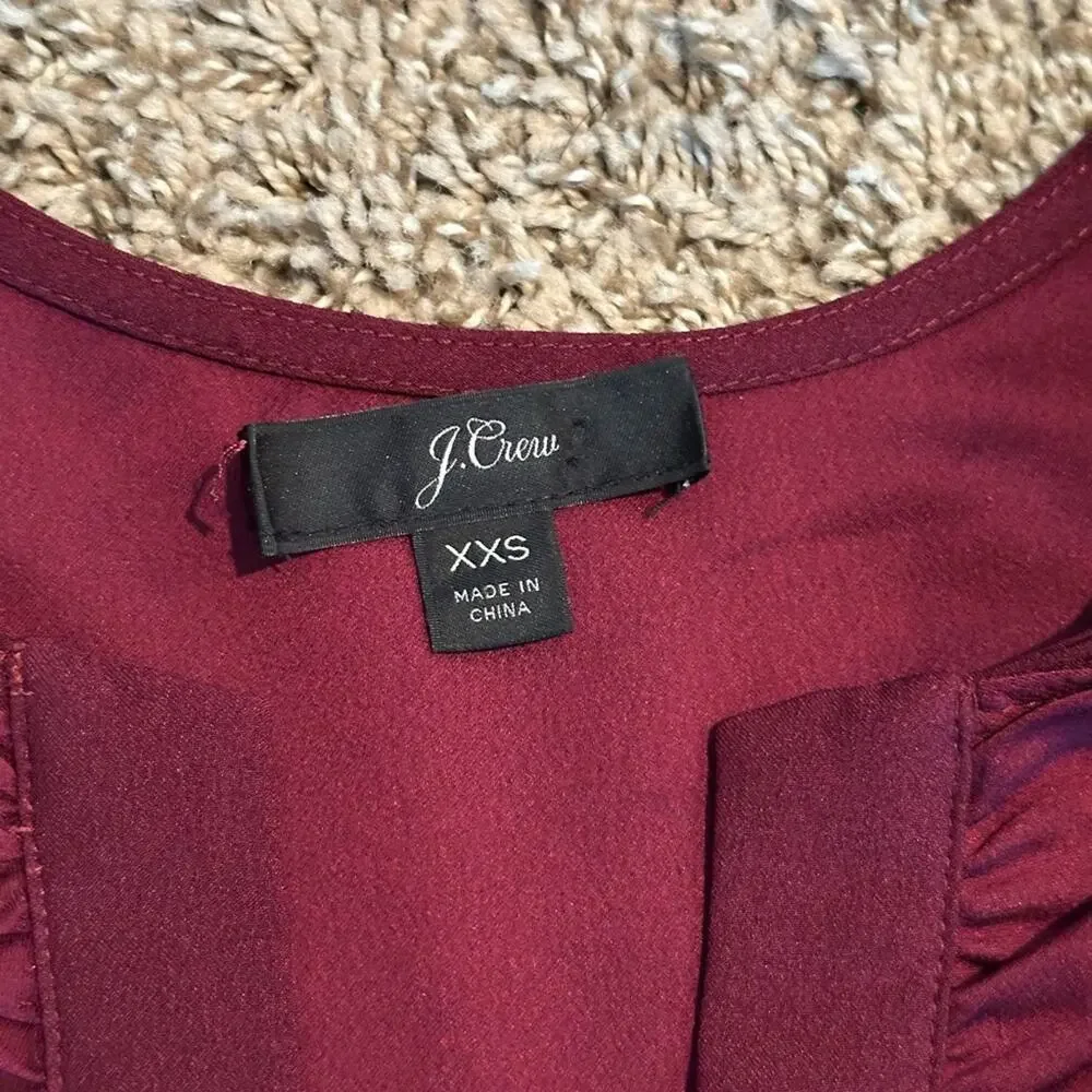 J. Crew Burgundy Ruffled Bib Collar Blouse XXS - Picture 2 of 6